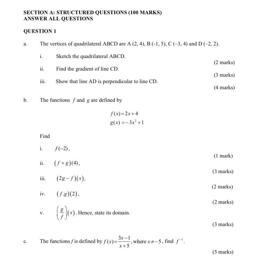 Solved SECTION A: STRUCTURED QUESTIONS (100 MARKS) ANSWER | Chegg.com