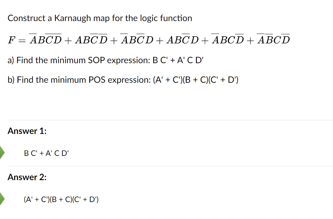 Solved Construct A Karnaugh Map For The Logic Function F = | Chegg.com