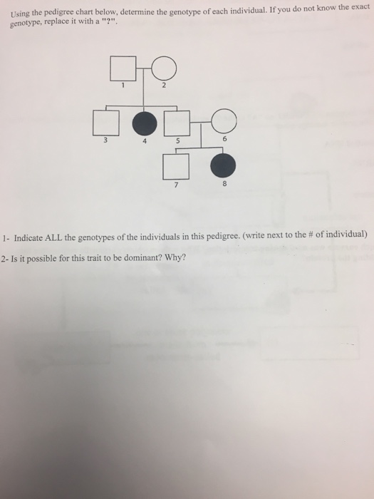 Solved Using the pedigree chart belowdetermine the genotype | Chegg.com