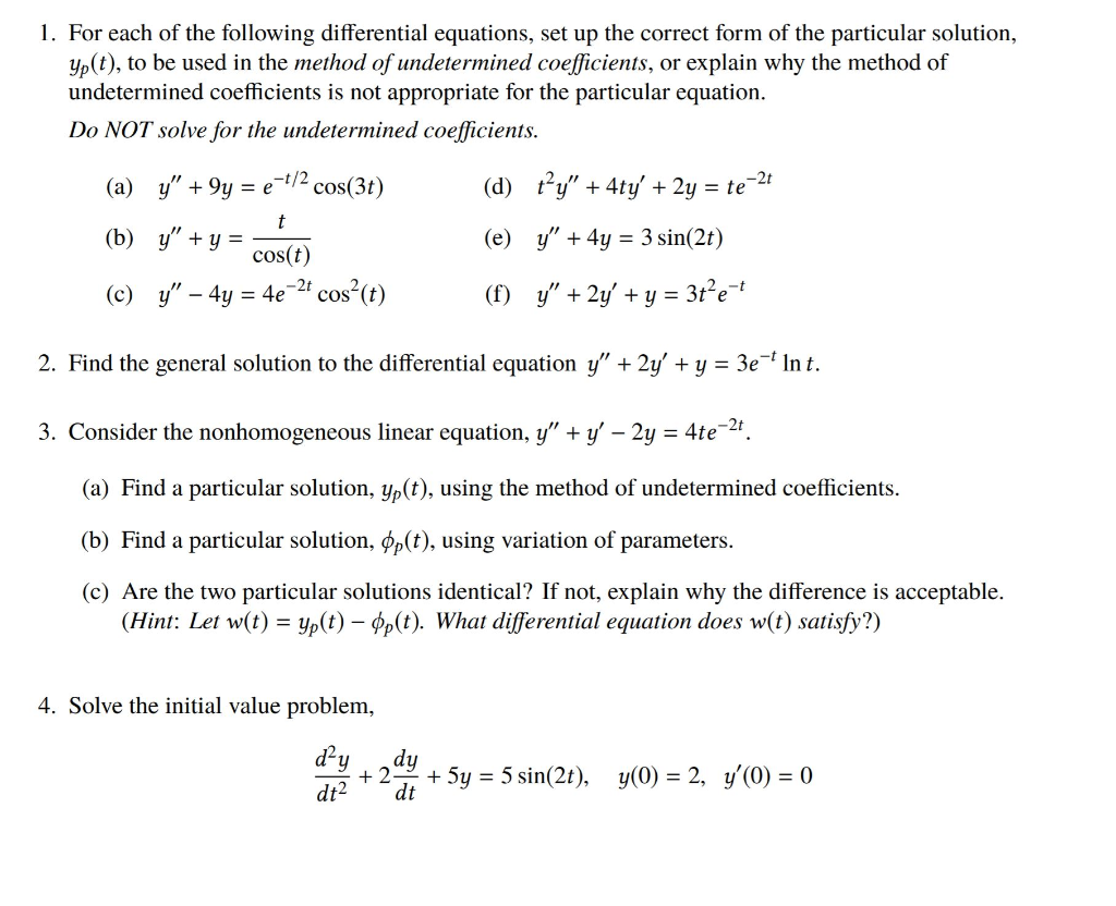 Solved 1. For Each Of The Following Differential Equations, | Chegg.com