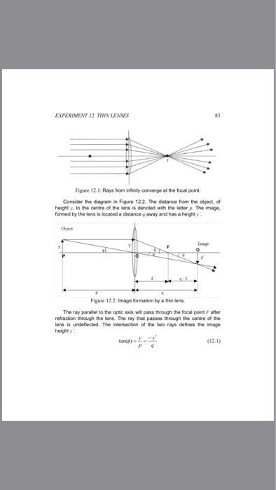 EXPERIMENT 12. THIN LENSES 85 Analysis A) Use The | Chegg.com