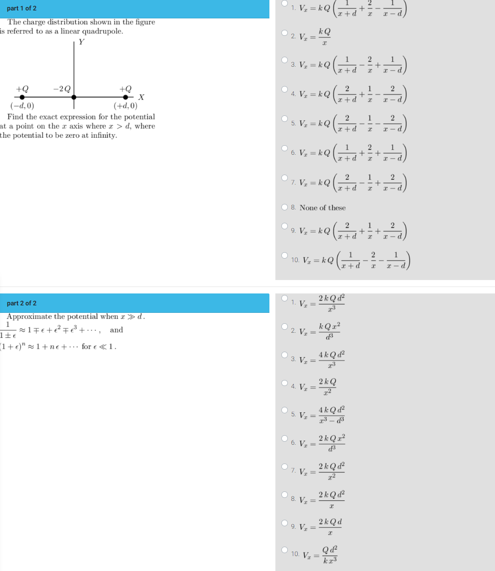 Solved Part 1 Of 2 1 Vx Kq X D1 X2−x−d1 The Charge