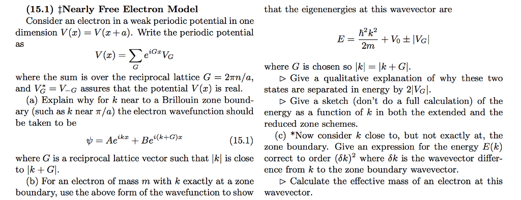Solved (15.1) tNearly Free Electron Model Consider an | Chegg.com