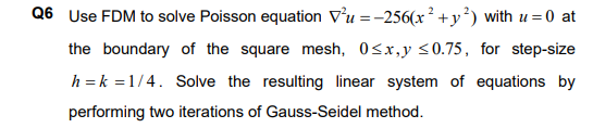 Solved Q6 Use FDM to solve Poisson equation V’u =-256(x ² | Chegg.com
