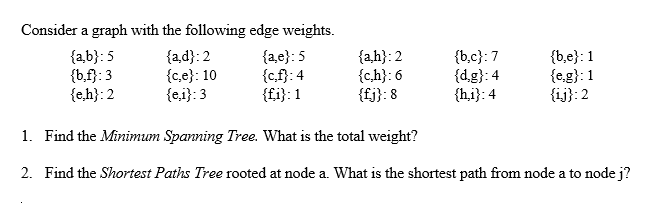 Solved Consider a graph with the following edge weights. | Chegg.com