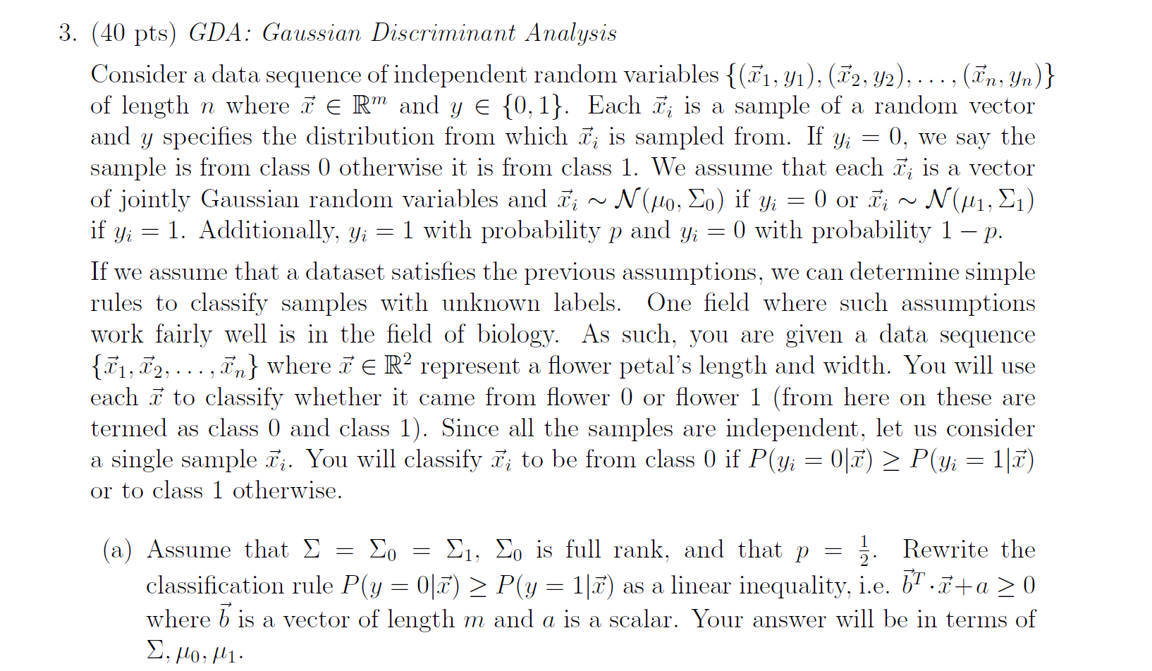 Solved 3. (40 pts) GDA: Gaussian Discriminant Analysis | Chegg.com