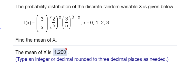 Solved The probability distribution of the discrete random | Chegg.com