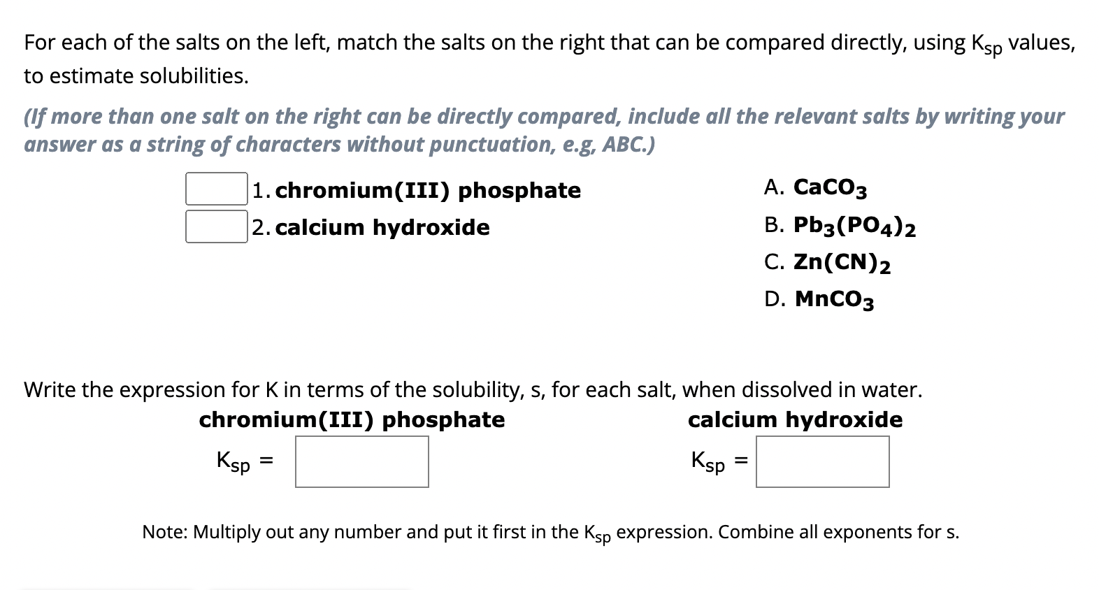 Solved For each of the salts on the left, match the salts on | Chegg.com