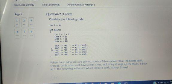 Solved Time Limit: 0:10:00 Time Left:0:09:47 Jerom | Chegg.com