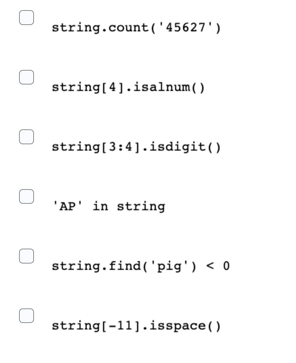 Solved Given the following string: string = 'APPLE pink | Chegg.com