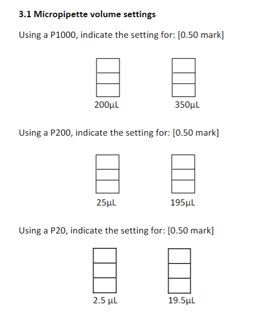 Solved 3.1 Micropipette volume settings Using a P1000,