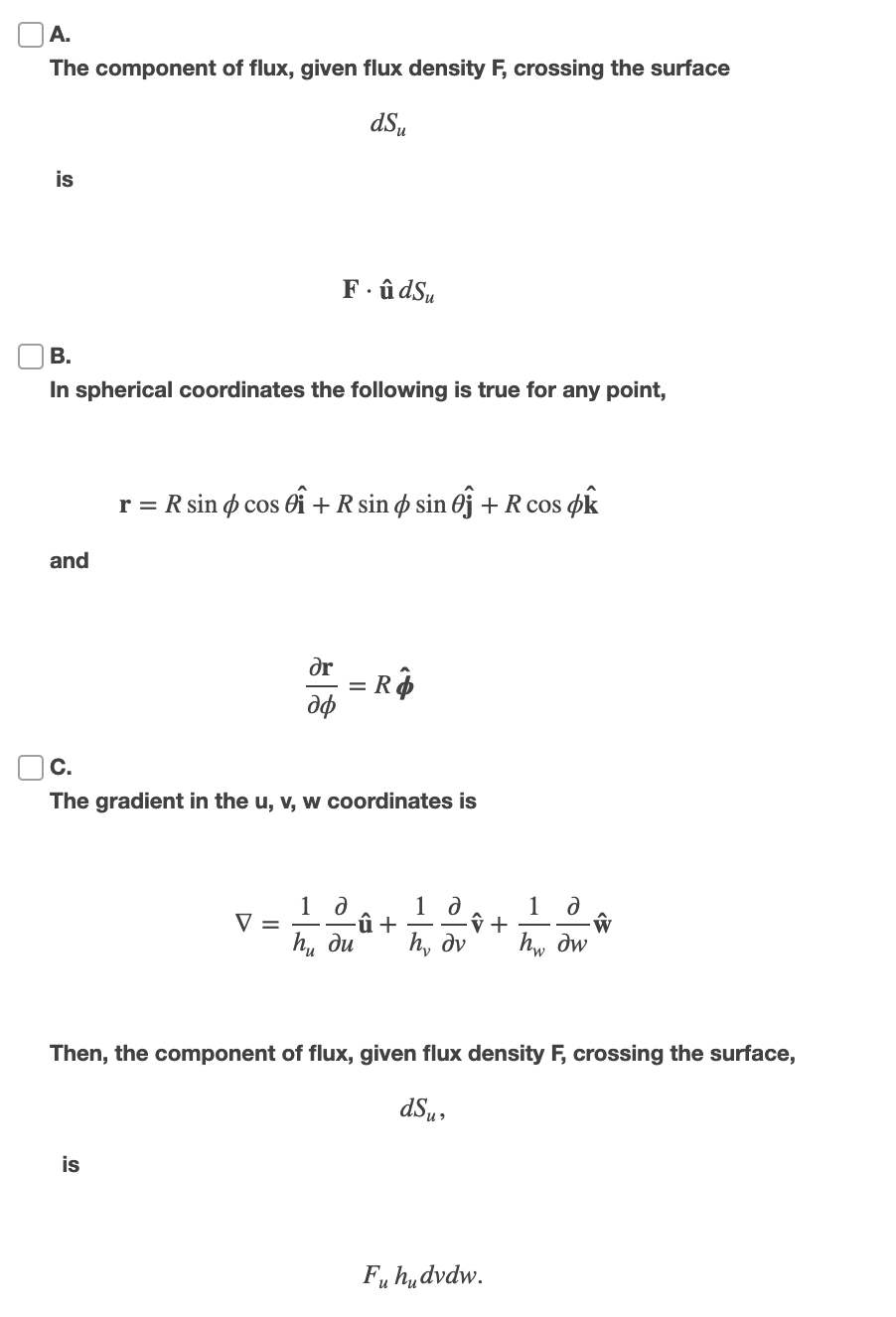 Solved A. The component of flux, given flux density F, | Chegg.com