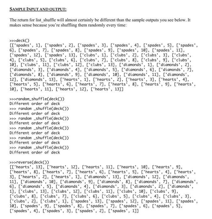 shuffle deck of cards in python | python examples |... Solved QUESTION: There are a variety of games possible with | Chegg.com