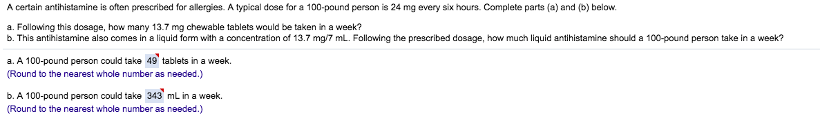 Solved A certain antihistamine is often prescribed for | Chegg.com