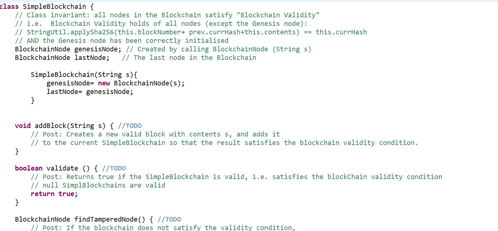 Solved class simpleBlockchain { // class invariant: all | Chegg.com