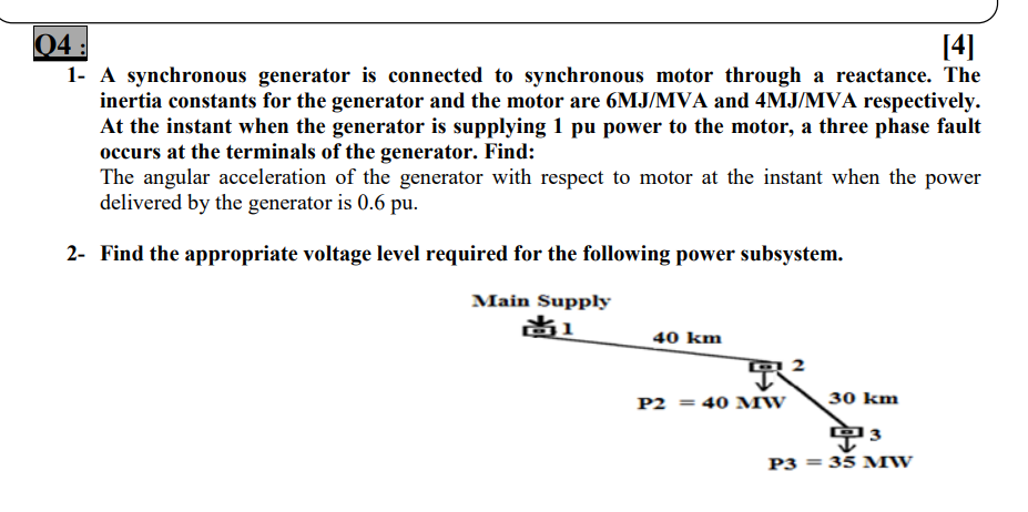 Solved 04: [4] 1- A synchronous generator is connected to | Chegg.com