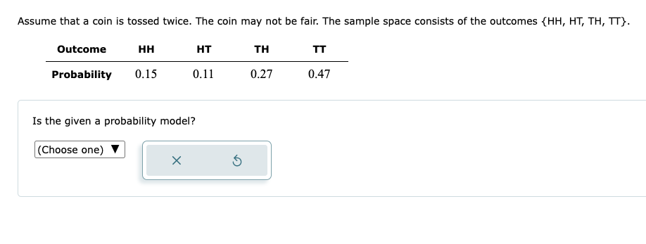 Solved Assume that a coin is tossed twice. The coin may not