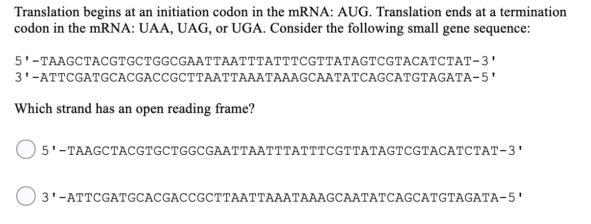 Solved Translation Begins At An Initiation Codon In The 