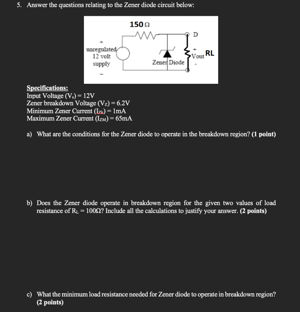 Solved 5. Answer the questions relating to the Zener diode