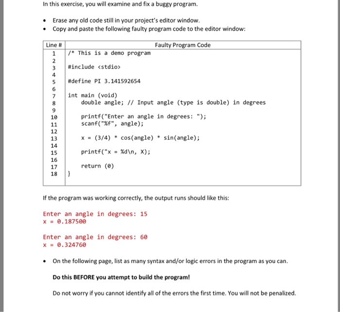 Solved In this exercise, you will examine and fix a buggy | Chegg.com