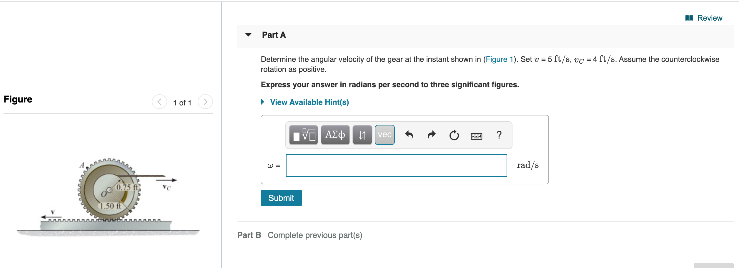 Solved A Review Part A Determine the angular velocity of the | Chegg.com