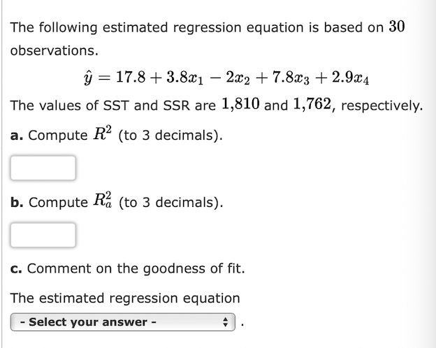 Solved The Following Estimated Regression Equation Is Based 2079