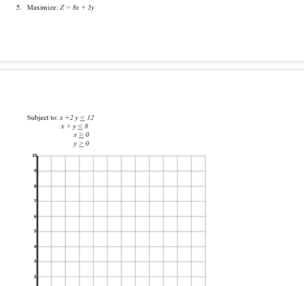 Solved 5 Maximize Z 8x 5y Subject To X 2 Y 12 X Chegg Com