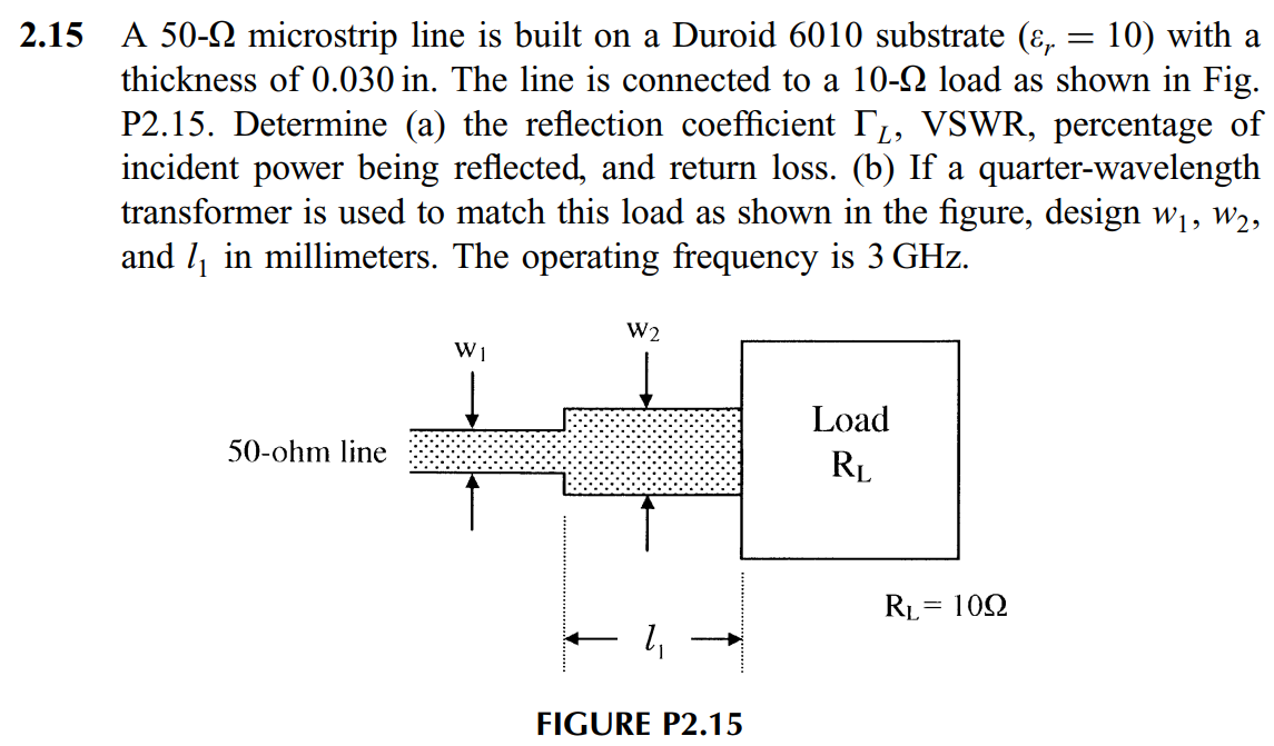 Solved = L 2.15 A 50-12 microstrip line is built on a Duroid | Chegg.com