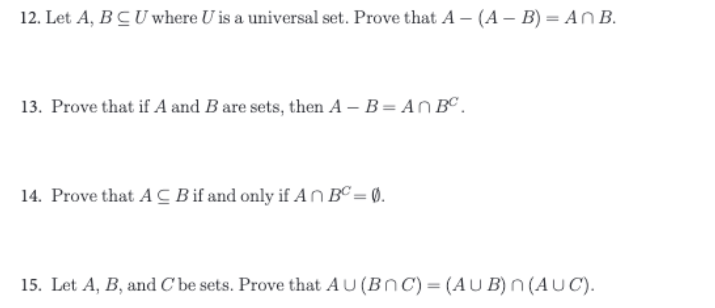 Solved 12. Let A, B CU Where U Is A Universal Set. Prove | Chegg.com