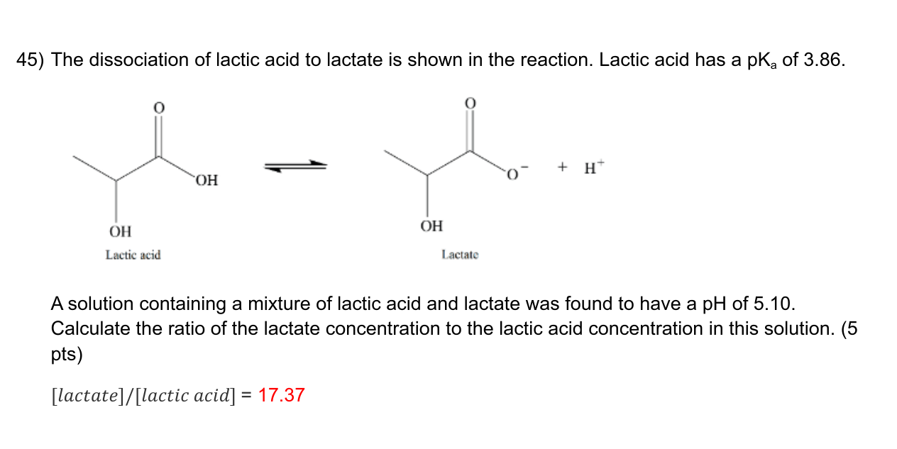 Solved 5 The Dissociation Of Lactic Acid To Lactate Is 3684