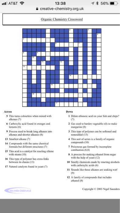 Organic chemistry crossword answers