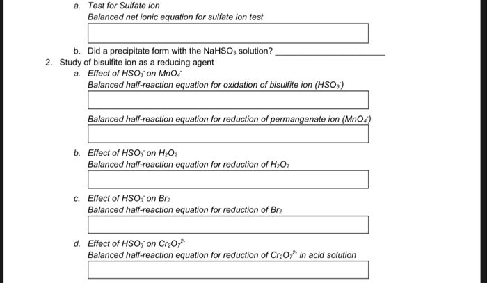 Solved a. Test for Sulfate ion Balanced net ionic equation | Chegg.com