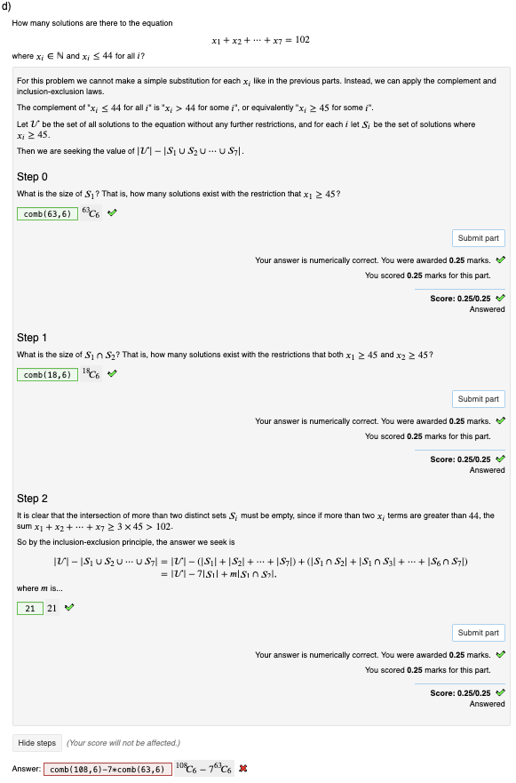 Chegg Math Solution Solved d)How many solutions are there to the | Chegg.com