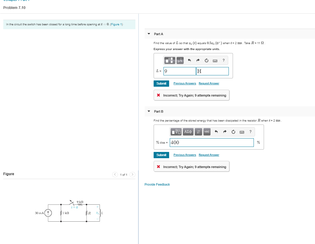 Solved Problem 7.10 In the circuit the switch has been | Chegg.com