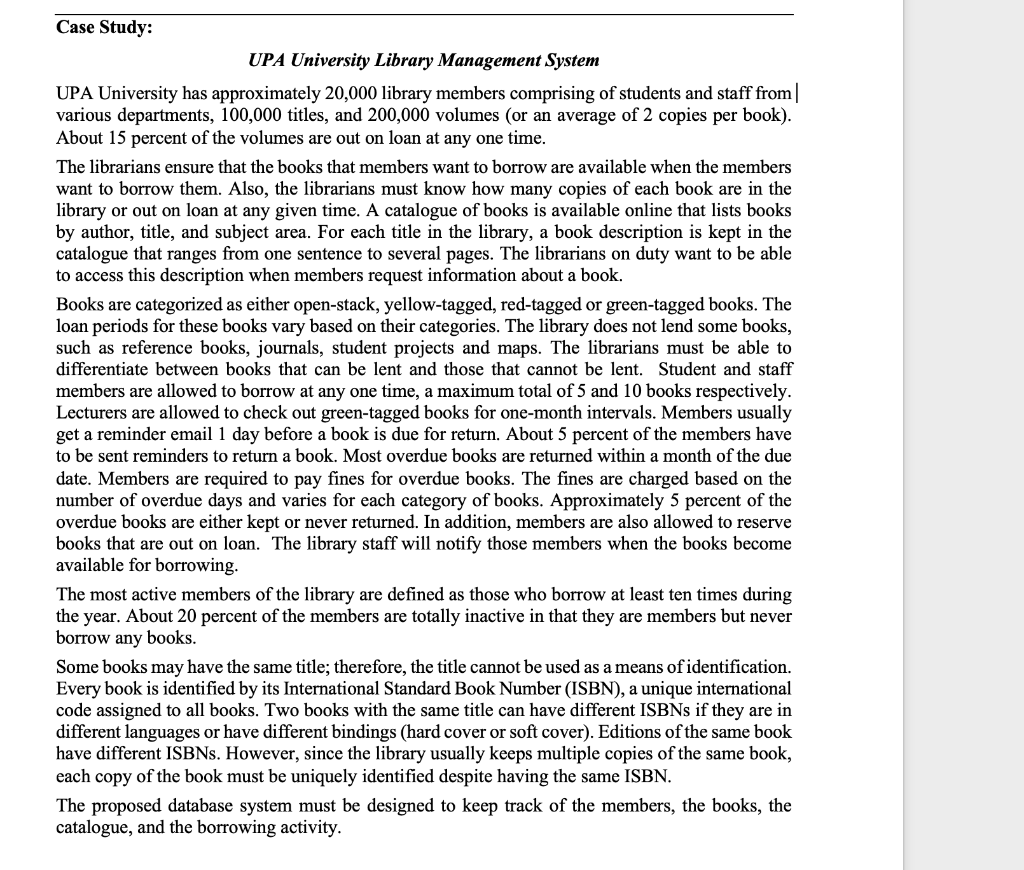 Solved Case Study: UPA University Library Management System | Chegg.com