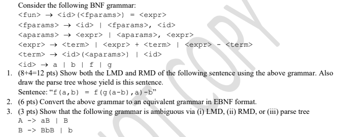 Consider the following BNF grammar: () → | , → | Chegg.com