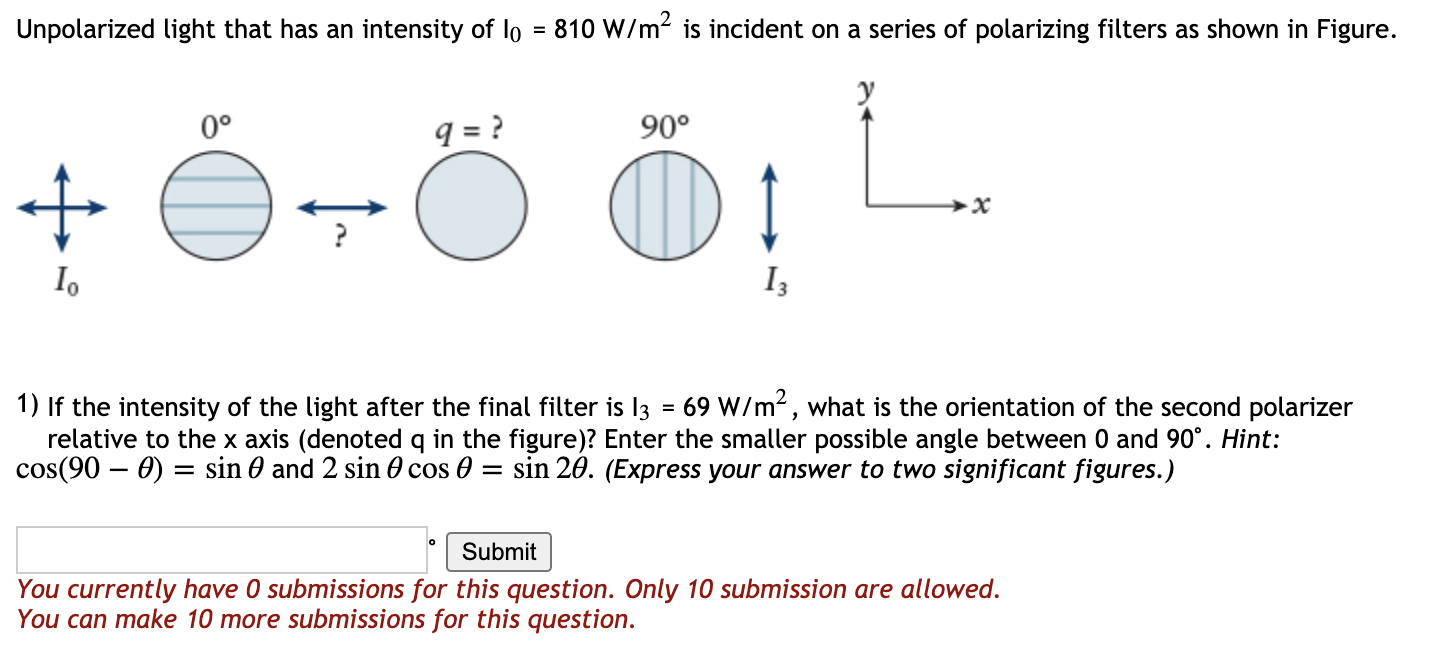 Solved Unpolarized Light That Has An Intensity Of Lo 810 Chegg Com