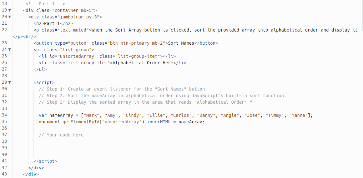 Solved Part 1 When the Sort Array button is clicked, sort | Chegg.com