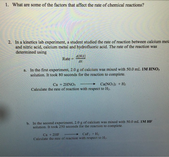 Solved What are some of the factors that affect the rate of | Chegg.com
