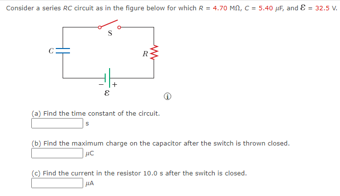 Solved Consider a series RC circuit as in the figure below | Chegg.com