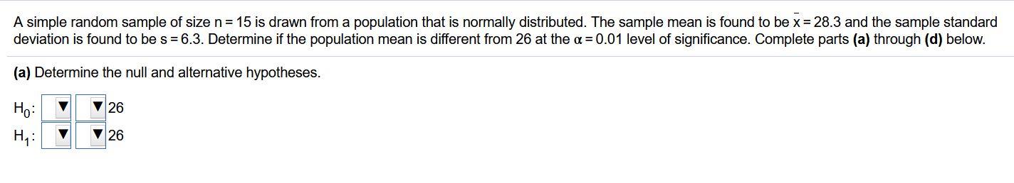 Solved A simple random sample of size n= 15 is drawn from a | Chegg.com