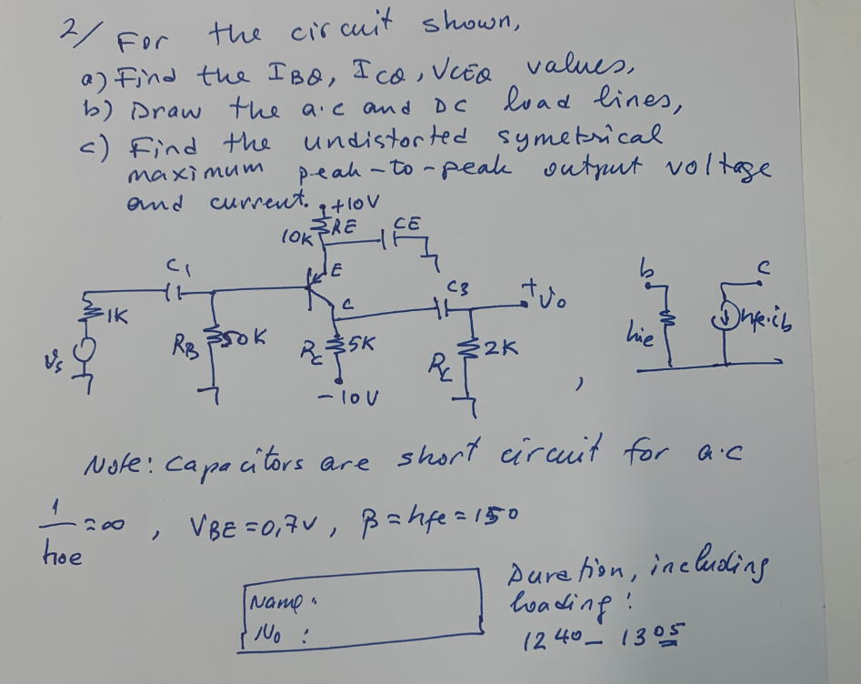 2  For The Circuit Shown, A) Find The Ibq,icq,vceq 