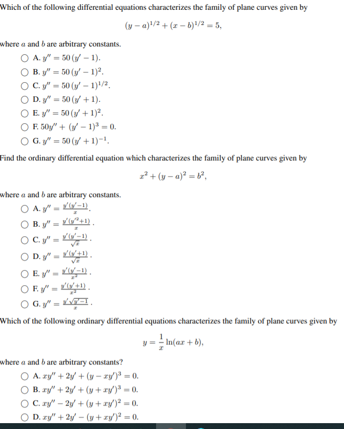Solved Which Of The Following Differential Equations Char Chegg Com