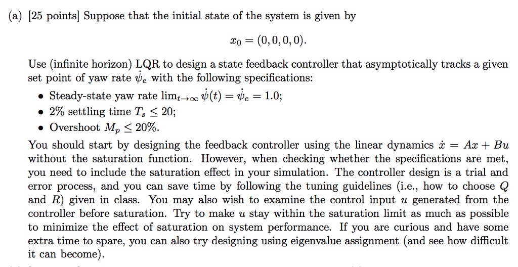 2. [40 points (MATLAB) State feedback control of | Chegg.com