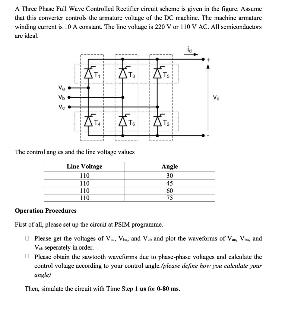 A Three Phase Full Wave Controlled Rectifier circuit | Chegg.com