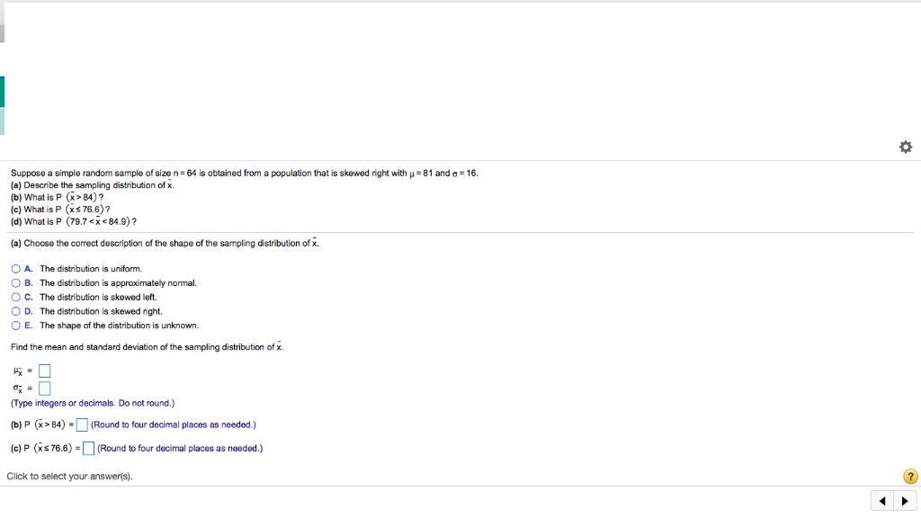 Solved Suppose a simple random sample of size n64 is