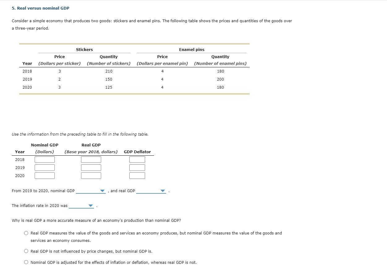 Solved 5. Real versus nominal GDP Consider a simple economy | Chegg.com