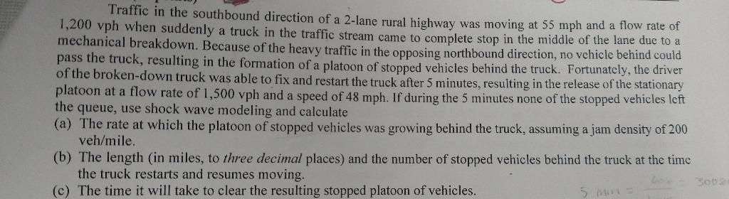 Solved Traffic in the southbound direction of a 2-lane rural | Chegg.com
