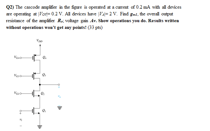 Solved Q2) The cascode amplifier in the figure is operated | Chegg.com