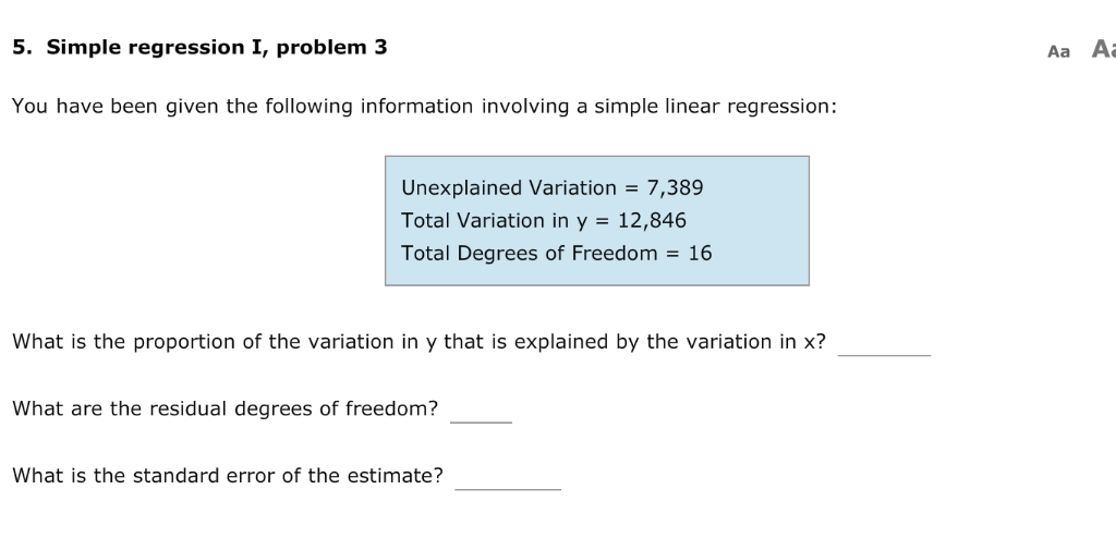 Solved 5. Simple regression I, problem 3 Aa Aa You have been | Chegg.com